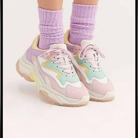 ASH Addict Pastel chunky Sneakers Pink Yellow Mint - Picture 1 of 12